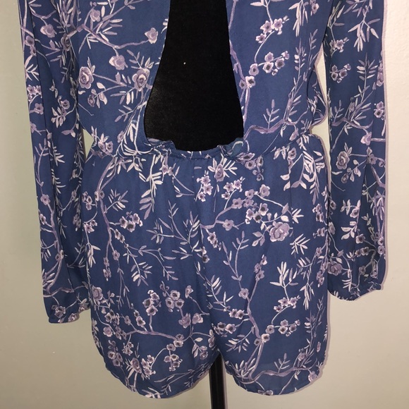 Urban Outfitters Luca Couture Purple Floral Long Sleeve Romper Medium - Picture 12 of 13